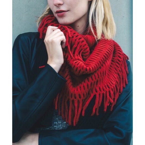 Blancheaux Accessories - Red boho chenille fringe infinity scarf
